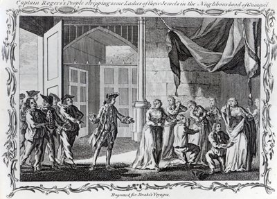 La gente del capitano Rogers che spoglia alcune signore dei loro gioielli nei pressi di Guiaquil, 1765 da English School